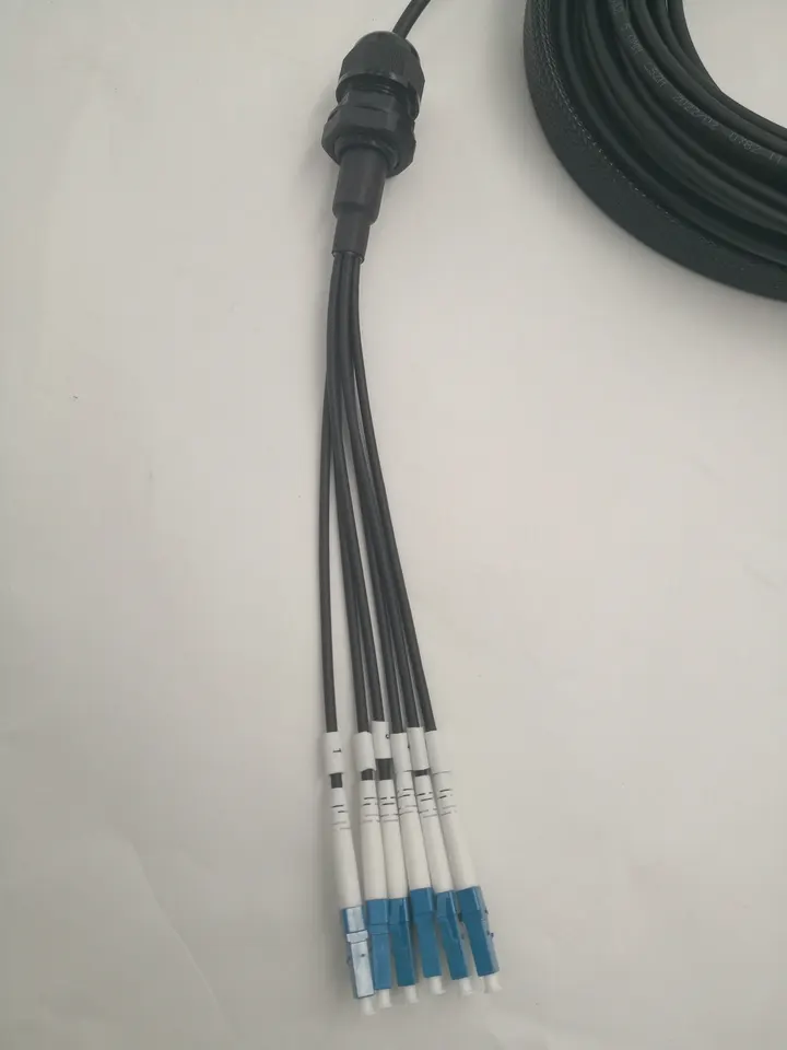 FTTX Single Mode 6 Core armored Fiber Optical cable jumper Simplex LC UPC PG Gland and pulling eye